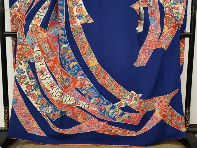 平和屋着物●豪華振袖　型染め　束ね熨斗花文　鬼しぼ縮緬　正絹　逸品　CABN5009ut