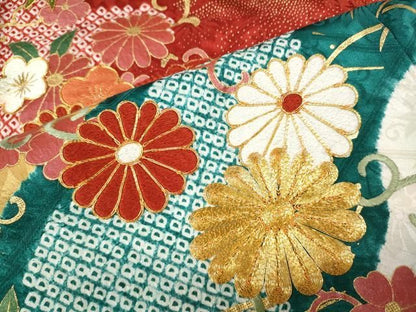 平和屋着物●十日町 名門青柳謹製　振袖　駒刺繍　絞り　文箱花文　正絹　逸品　CABN5010ut