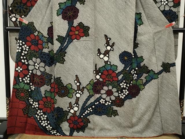 平和屋着物●豪華振袖　総絞り　枝花文　黒地　正絹　逸品　CABN5011ut