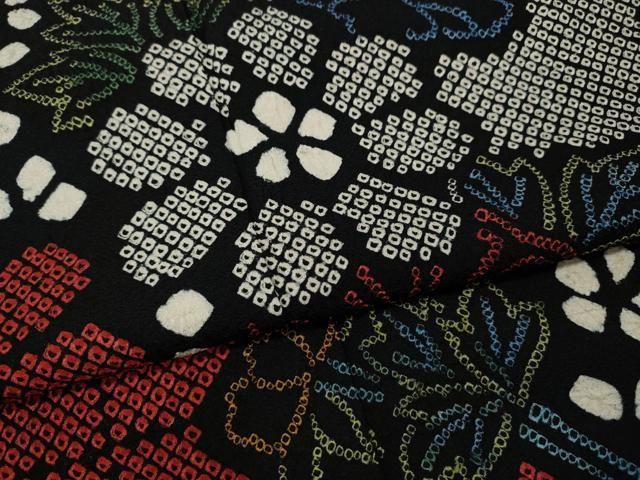 平和屋着物●豪華振袖　総絞り　枝花文　黒地　正絹　逸品　CABN5011ut