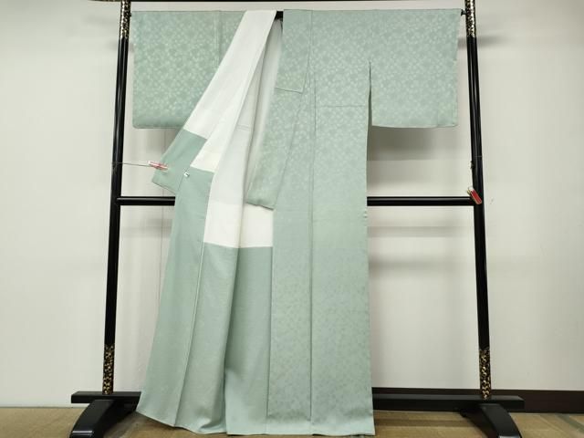 平和屋着物●上質な色無地　草葉地紋　青磁鼠色　正絹　逸品　未使用　CABN5012ut