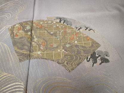 平和屋着物●色留訪問着　寿光織　地紙飛鶴立波花文　暈し染め　金銀糸　さが美扱い　正絹　逸品　未使用　CABN5013ut