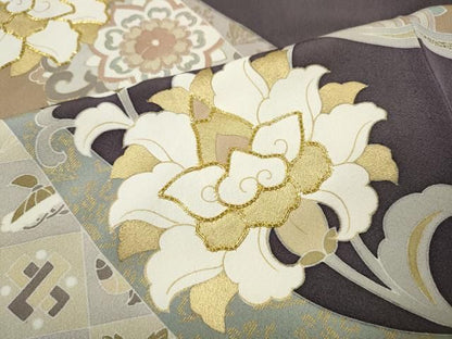 平和屋着物●豪華色留袖　作家物　駒刺繍　道長更紗花文　金彩　ロング丈　正絹　逸品　CABN5015ut