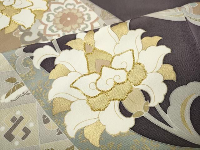平和屋着物●豪華色留袖　作家物　駒刺繍　道長更紗花文　金彩　ロング丈　正絹　逸品　CABN5015ut