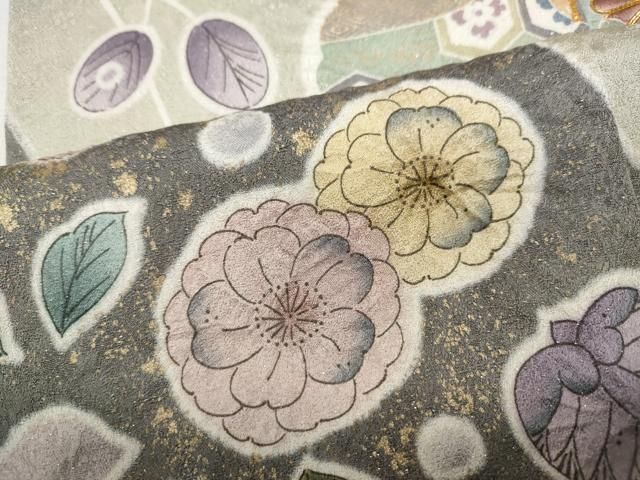 平和屋着物●訪問着　駒刺繍　絞り　雪輪草花文　銀通し地　正絹　逸品　CABN5019ut