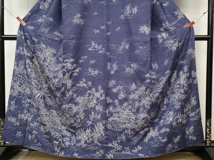 平和屋着物●訪問着　紬地　ろうけつ染　風景草花文　正絹　逸品　CABN5023ut