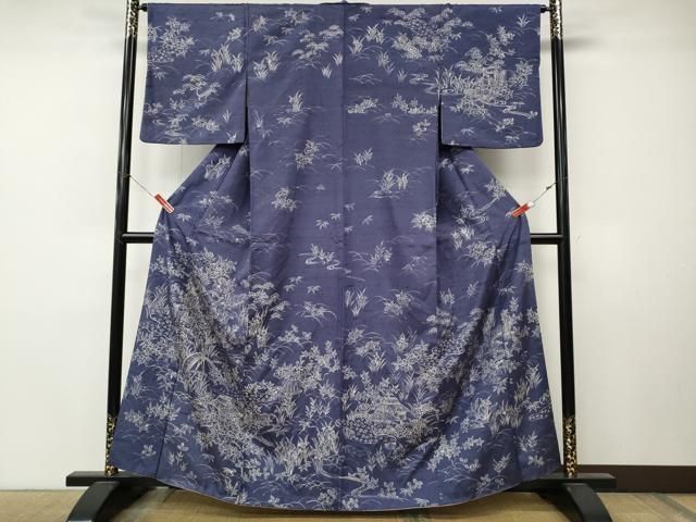 平和屋着物●訪問着　紬地　ろうけつ染　風景草花文　正絹　逸品　CABN5023ut