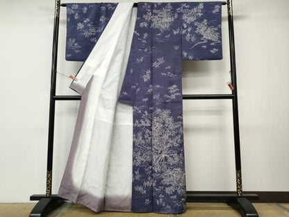 平和屋着物●訪問着　紬地　ろうけつ染　風景草花文　正絹　逸品　CABN5023ut