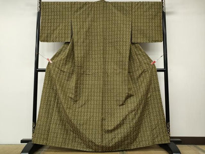 平和屋着物●上質な紬　花織　吉祥間道　正絹　逸品　CABN5027ut
