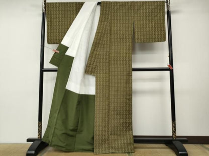 平和屋着物●上質な紬　花織　吉祥間道　正絹　逸品　CABN5027ut