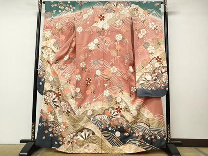 平和屋着物●豪華振袖　片輪車枝垂れ花文　金彩　正絹　逸品　CABN5030ut