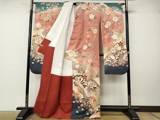 平和屋着物●豪華振袖　片輪車枝垂れ花文　金彩　正絹　逸品　CABN5030ut