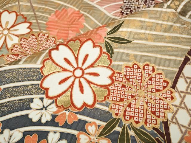 平和屋着物●豪華振袖　片輪車枝垂れ花文　金彩　正絹　逸品　CABN5030ut