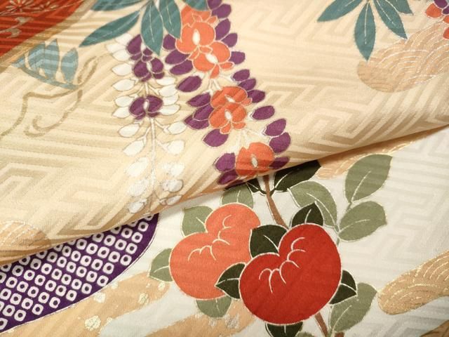 平和屋着物●豪華振袖　駒刺繍　花車文　金銀彩　正絹　逸品　CABN5043ut