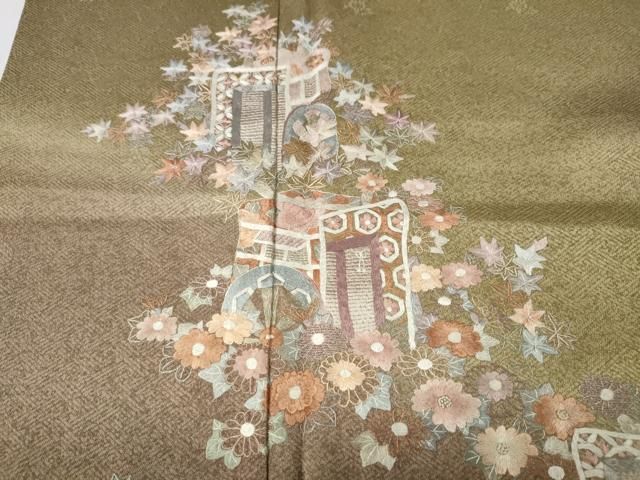平和屋着物●訪問着　総刺繍　御所車花文　暈し染め　正絹　逸品　CABN5052ut