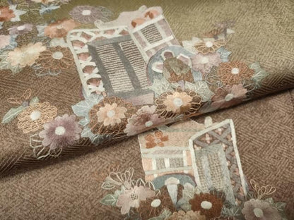 平和屋着物●訪問着　総刺繍　御所車花文　暈し染め　正絹　逸品　CABN5052ut
