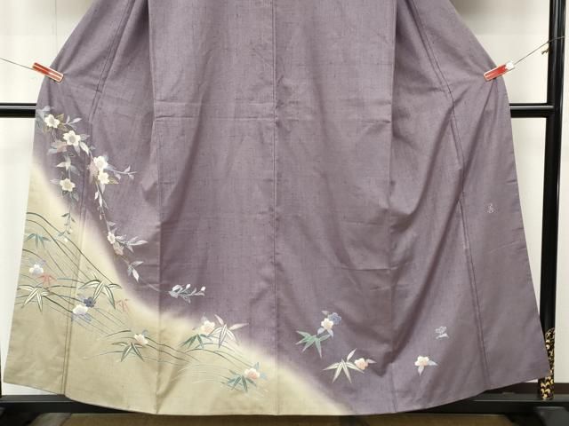 平和屋着物●訪問着　作家物　紬地　立波枝花文　暈し染め　金彩　正絹　逸品　CABN5057ut