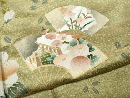 平和屋着物●訪問着　扇面花文　金銀彩　正絹　逸品　CABN5060ut