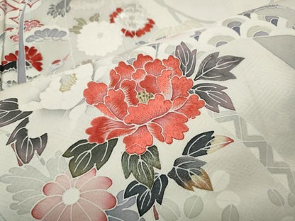 平和屋着物●訪問着　刺繍　飛鶴枝花文　暈し染め　正絹　逸品　CABN5064ut