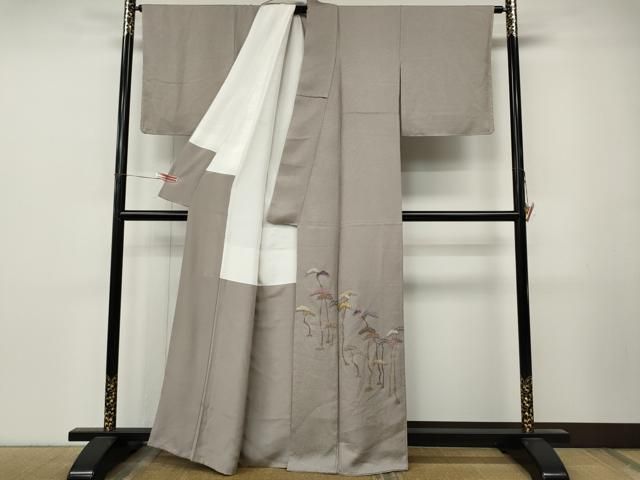 平和屋着物●伝統工芸師　服部光擴　訪問着　江戸小紋　総刺繍　駒刺繍　松　正絹　逸品　未使用　CABN5066ut