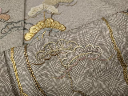 平和屋着物●伝統工芸師　服部光擴　訪問着　江戸小紋　総刺繍　駒刺繍　松　正絹　逸品　未使用　CABN5066ut