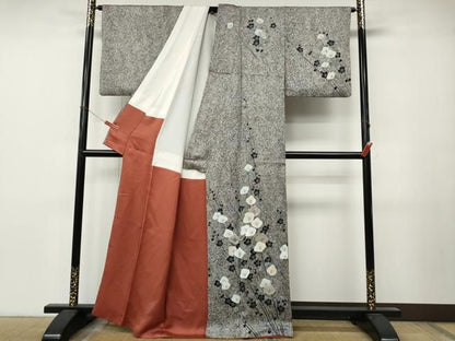 平和屋着物●訪問着　枝花文　たたき染め　正絹　逸品　CABN5071ut