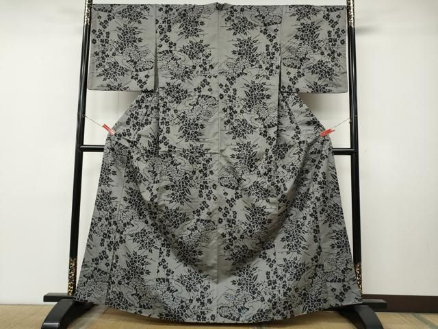 平和屋着物●上質な紬　草花文　正絹　逸品　CABN5073ut