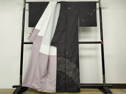 平和屋着物●本場縞大島紬　訪問着　総刺繍　刺し子　立波舞花文　東武百貨店扱い　正絹　逸品　CABN5075ut