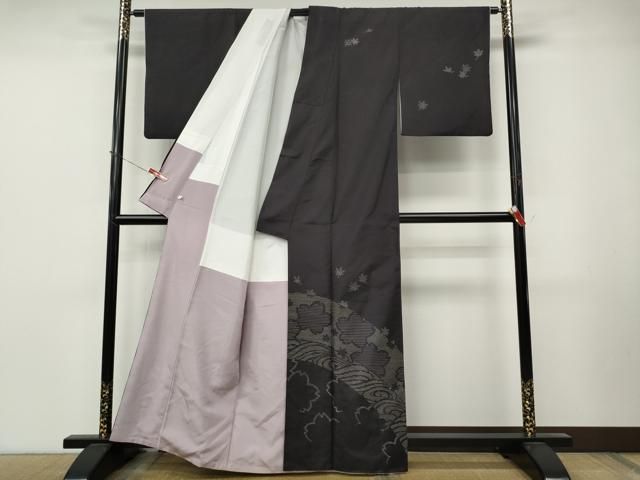 平和屋着物●本場縞大島紬　訪問着　総刺繍　刺し子　立波舞花文　東武百貨店扱い　正絹　逸品　CABN5075ut