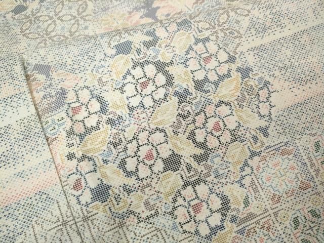 平和屋着物●本場大島紬　白大島　9マルキ　切嵌吉祥花文　正絹　逸品　CABN5076ut