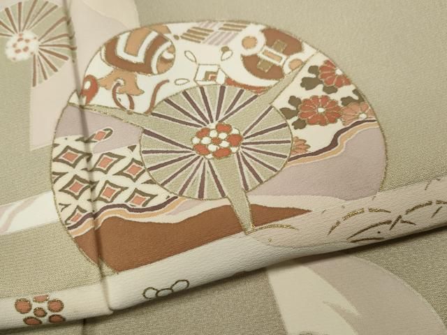 平和屋着物●訪問着　立波扇面花文　金彩　正絹　逸品　CABN5083ut