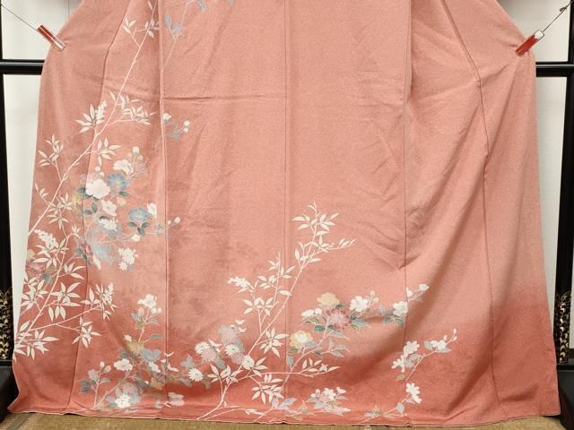 平和屋着物●訪問着　友禅　枝花文　暈し染め　ロング丈　正絹　逸品　CABN5086ut