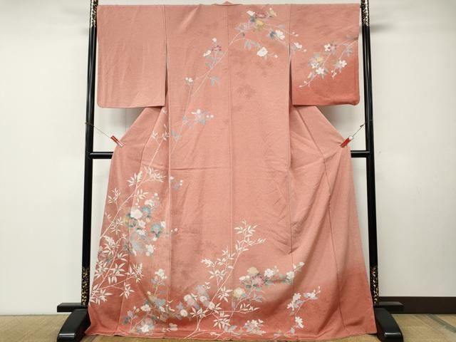 平和屋着物●訪問着　友禅　枝花文　暈し染め　ロング丈　正絹　逸品　CABN5086ut