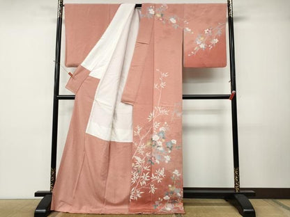 平和屋着物●訪問着　友禅　枝花文　暈し染め　ロング丈　正絹　逸品　CABN5086ut