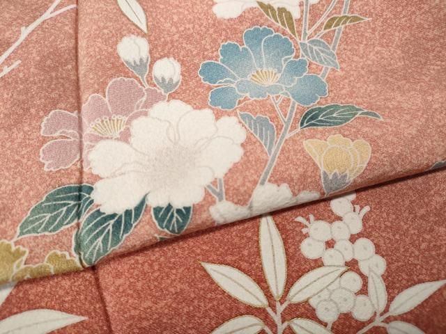 平和屋着物●訪問着　友禅　枝花文　暈し染め　ロング丈　正絹　逸品　CABN5086ut