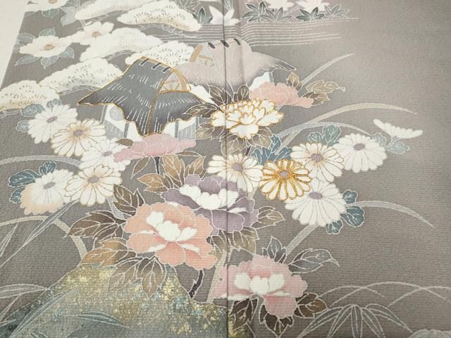 平和屋着物●訪問着　駒刺繍　風景草花文　暈し染め　金銀彩　正絹　逸品　CABN5088ut