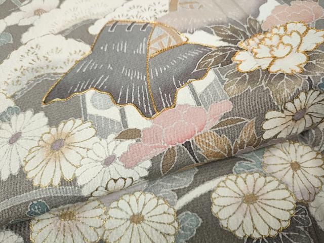 平和屋着物●訪問着　駒刺繍　風景草花文　暈し染め　金銀彩　正絹　逸品　CABN5088ut