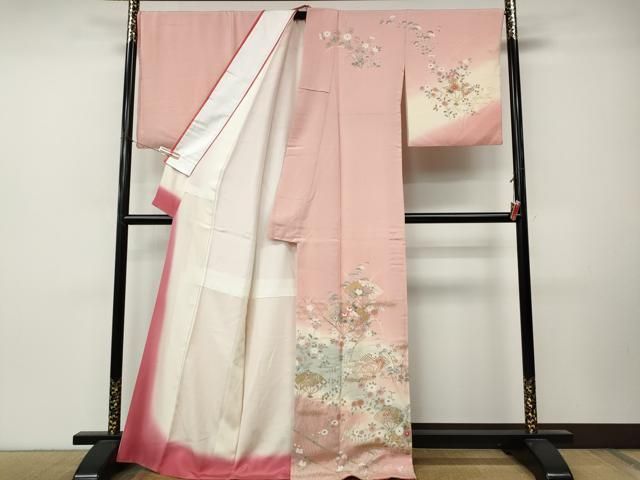 平和屋着物●訪問着　扇面花蝶文　暈し染め　金彩　正絹　逸品　CABN5092ut