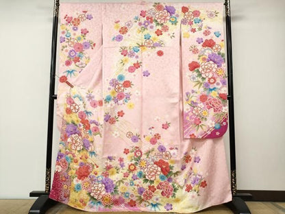 平和屋着物●豪華振袖　刺繍　鞠花文　暈し染め　金彩　正絹　逸品　CABN5098ut
