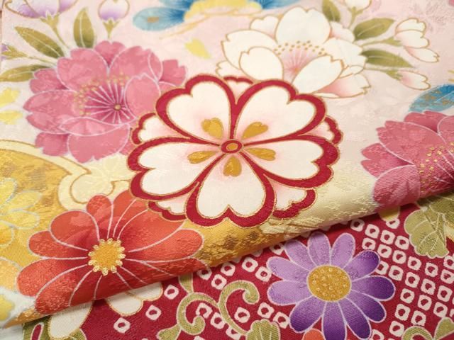 平和屋着物●豪華振袖　刺繍　鞠花文　暈し染め　金彩　正絹　逸品　CABN5098ut