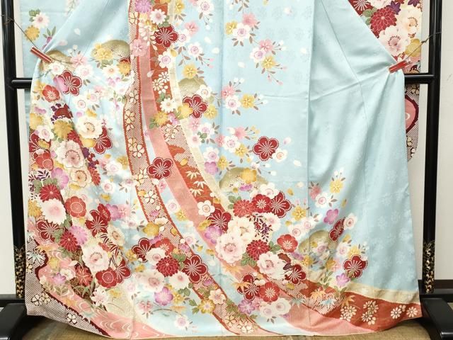 平和屋着物●豪華振袖　刺繍　熨斗舞花文　暈し染め　金彩　正絹　逸品　CABN5099ut