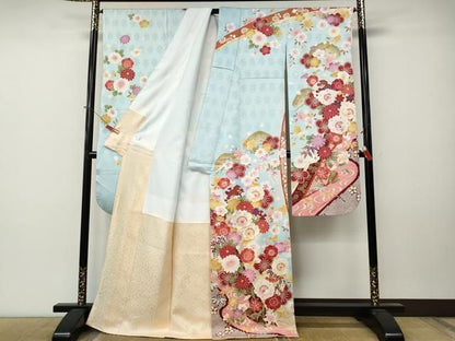 平和屋着物●豪華振袖　刺繍　熨斗舞花文　暈し染め　金彩　正絹　逸品　CABN5099ut
