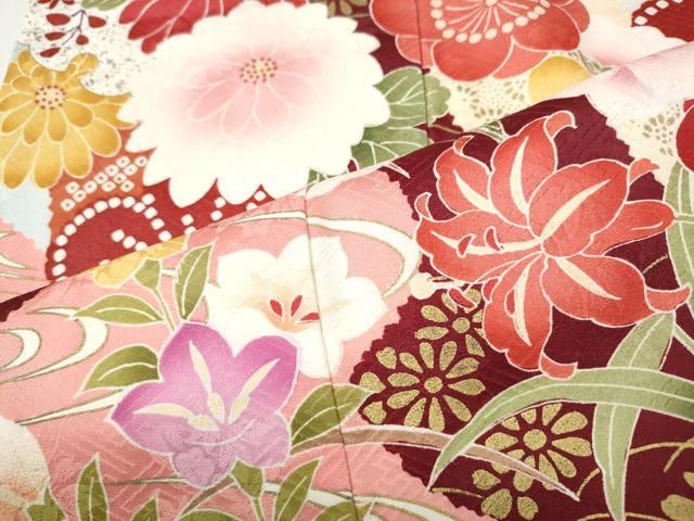 平和屋着物●豪華振袖　刺繍　熨斗舞花文　暈し染め　金彩　正絹　逸品　CABN5099ut