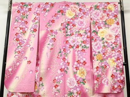 平和屋着物●豪華振袖　駒刺繍　舞花文　暈し染め　銀通し地　正絹　逸品　CABN5103ut