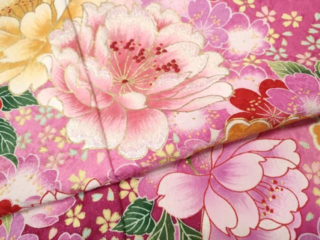 平和屋着物●豪華振袖　駒刺繍　舞花文　暈し染め　銀通し地　正絹　逸品　CABN5103ut