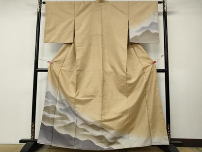 平和屋着物●訪問着　紬地　遠山文　正絹　逸品　CABN5107ut