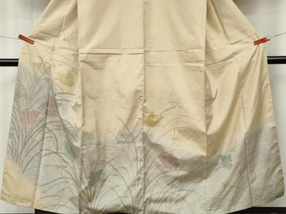 平和屋着物●本場縞大島紬　訪問着　染大島　すすき　舞蝶文　正絹　逸品　CABN5110ut