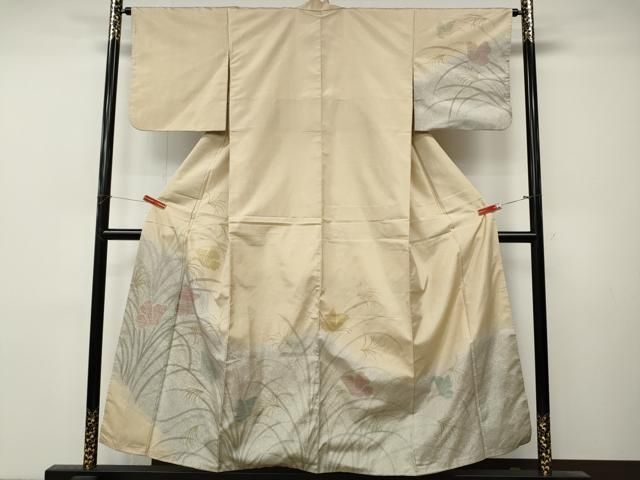 平和屋着物●本場縞大島紬　訪問着　染大島　すすき　舞蝶文　正絹　逸品　CABN5110ut