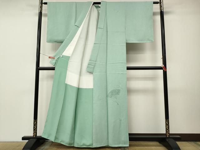 平和屋着物●中国三大刺繍　スワトウ刺繍　汕頭刺繍　総刺繍　無地絵羽訪問着　扇面花文　錆青磁色　正絹　逸品　未使用　CABN5116ut