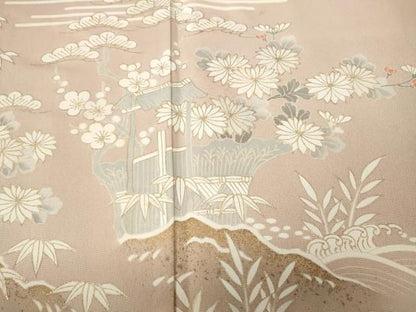 平和屋着物●訪問着　立波草花文　金彩　正絹　逸品　CABN5117ut